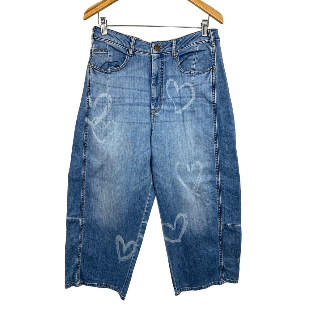 Anthropologie Pilcro Kenna Mid-Rise Heritage Barrel Jeans Icon Hearts Size 30 - Picture 6 of 16
